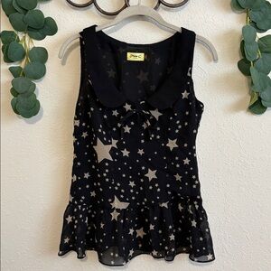 Vintage Y2K Star Print Black Sleeveless Peter Pan Collar Top✨